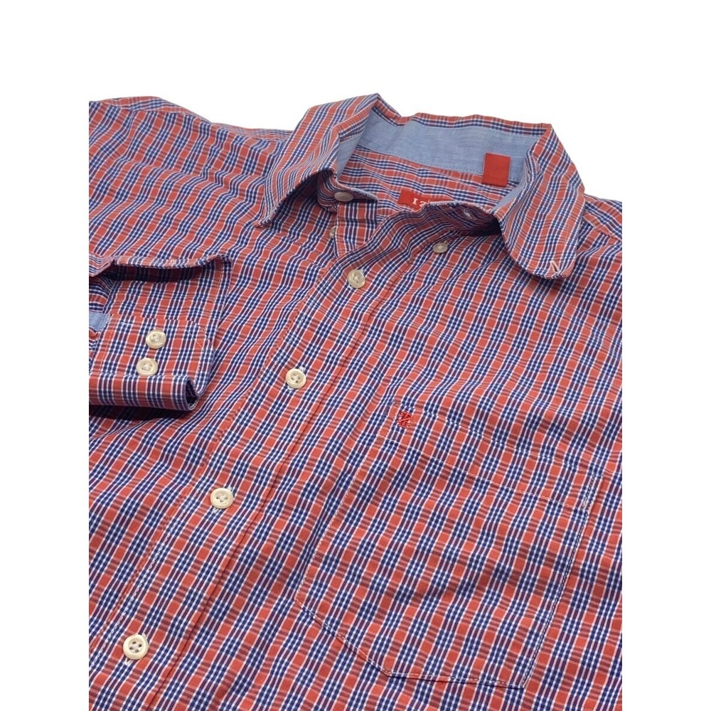 Izod Men's Long Sleeve Button‎ Down Cotton Shirt Green Red White Blue Plaid M